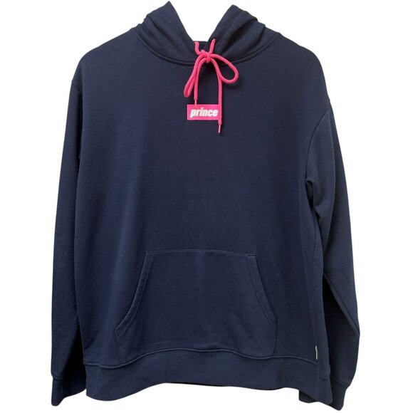 PRINCE Hoodie Size Large Womens Sweatshirt Navy Blue Tennis Sports Logo Pullover - Picture 1 of 8